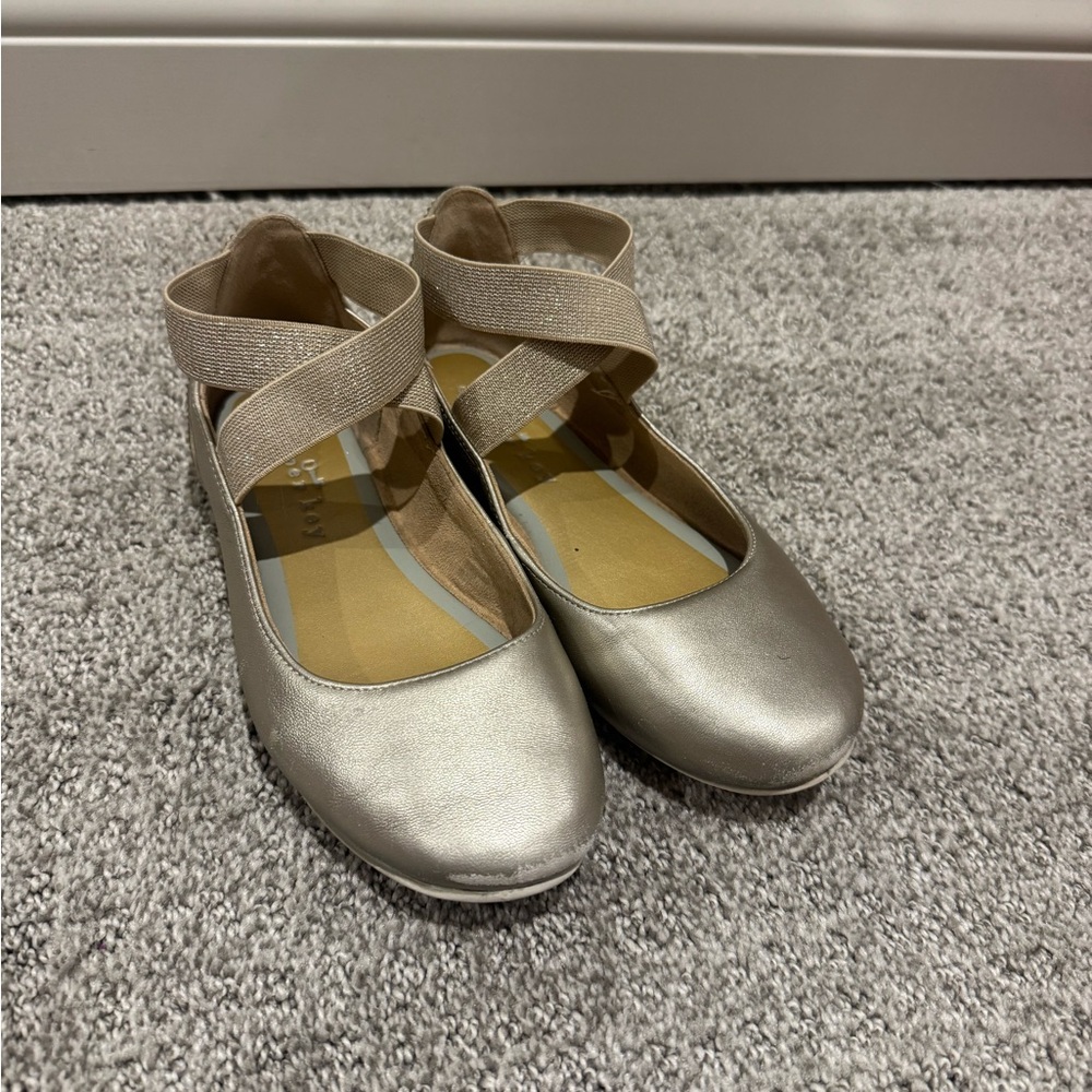 Gold Ballet Flats with Elastic Straps